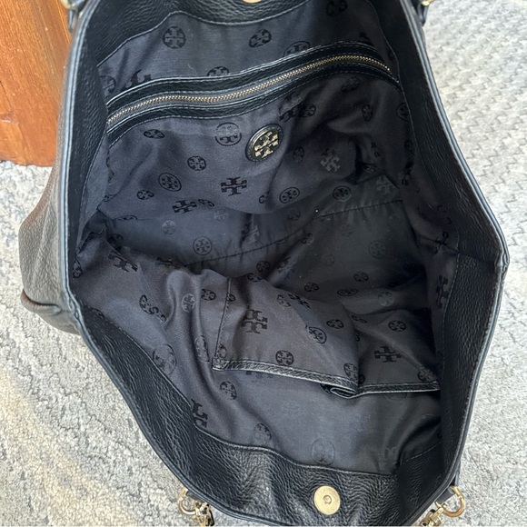 Tory Burch Tote Handbag Shoulder Bag Black Pebbled Leather Read F - Picture 12 of 14